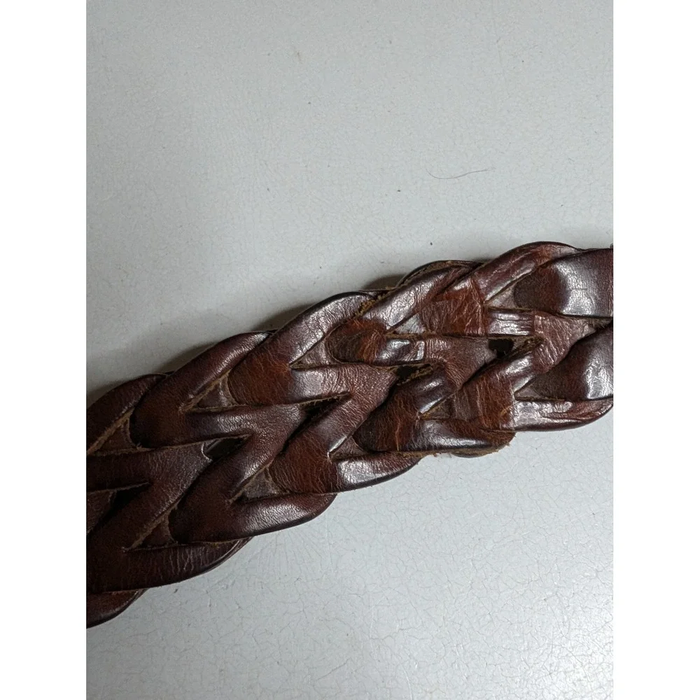 Fossil Brown Braided Leather Belt Silver Buckle Tip Size 40 B1020